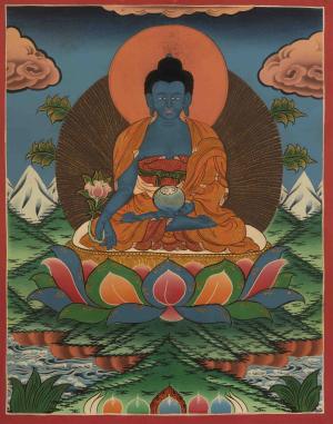 Original Hand-Painted Medicine Buddha | Bhaisajyaguru Thangka | Tibetan Bodhisattva Arts